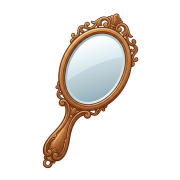 Ornate Vintage Hand Mirror with Decorative Frame Illustration

