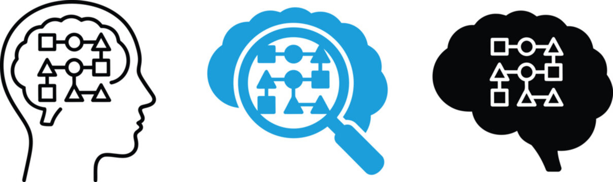 Pattern Recognition AI Brain And Data Analysis Vector Icon Set For Machine Learning And Technology Concepts
