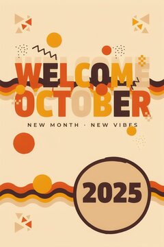 Welcome october 2025 with memphis style new month new vibes