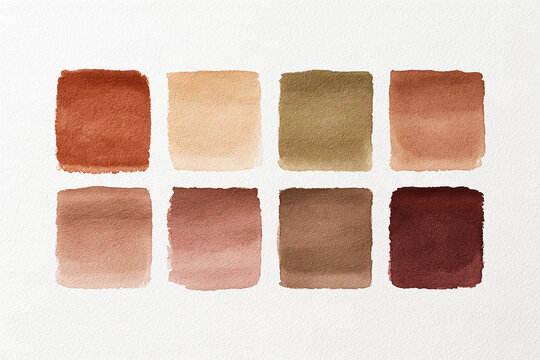 Watercolor Paint Stain Swatches In Earthy Neutral Tones On White Paper