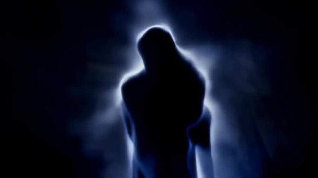 Silhouette Emerging In Ethereal Blue Light Aura.
