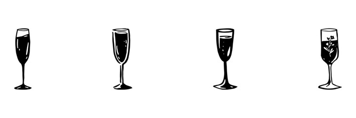 Obraz premium Wine Glasses In Hand Drawn Style Set. Beverage Doodle Sketch Collection. Perfect For Restaurant Menus And Event Invitations. Isolated Vector Illustration