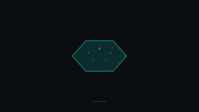 Futuristic motion graphic of an isometric hexagonal smart city island with holographic bio-dome buildings and data flow on transparent background.
