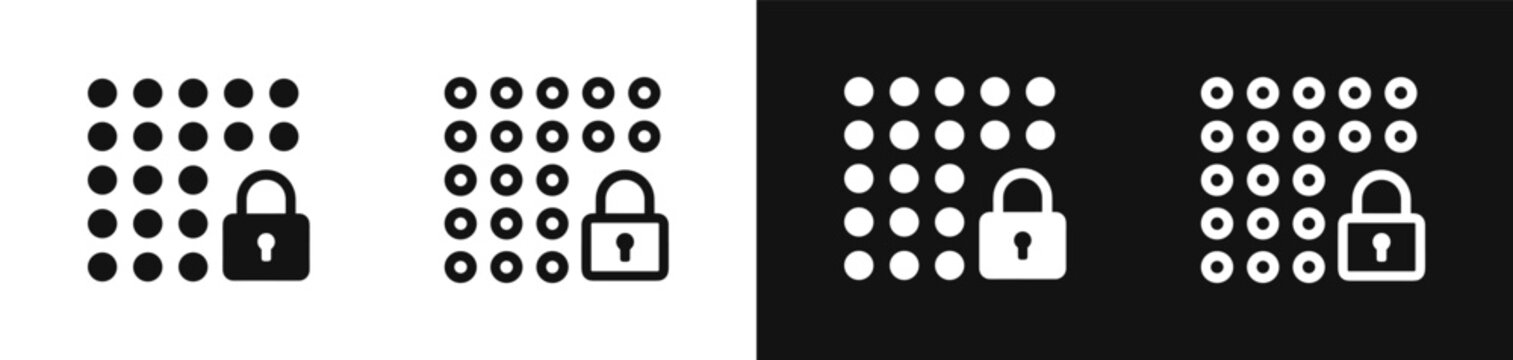 Pattern lock security icon set, dot matrix password protection vector illustration