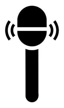 Stylized microphone icon with a rounded capsule and cylindrical handle on a pure white background, minimal audio recording symbol design