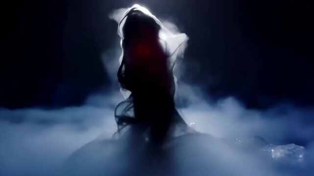 Mysterious Figure Emerging Through Fog And Mist At Night.
