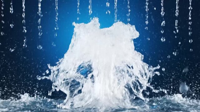 Dynamic water splash creating a crown shape against a vibrant blue background