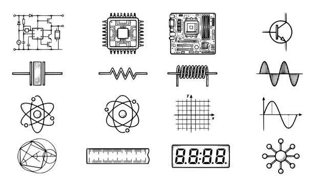 Vintage Electronics Mathematics and Technology Icons Vector Set