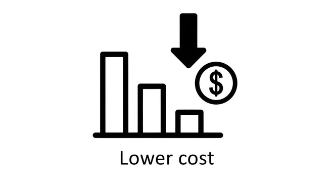 Lower cost icon with a dollar symbol and decreasing graph