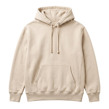 Beige fleece hoodie sweatshirt with kangaroo pocket