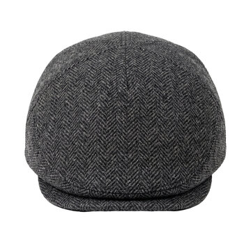 Grey herringbone tweed flat cap hat