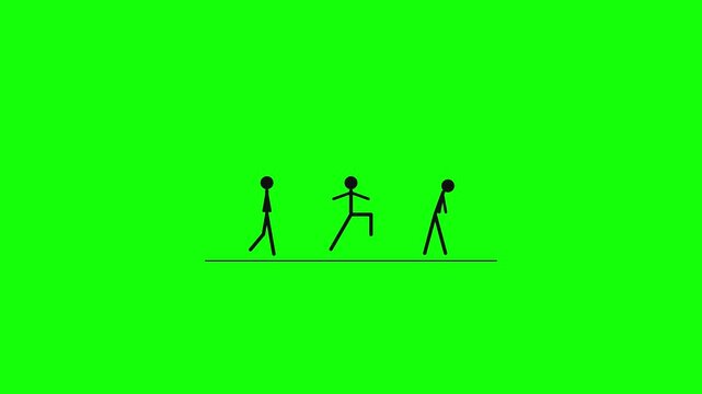 Stickman animation walking and marching on green screen