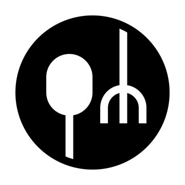 Plate Filled style, round plate with fork and spoon elements, ideal for dining themes, kitchen layouts, restaurant menus, tableware, and food related projects.