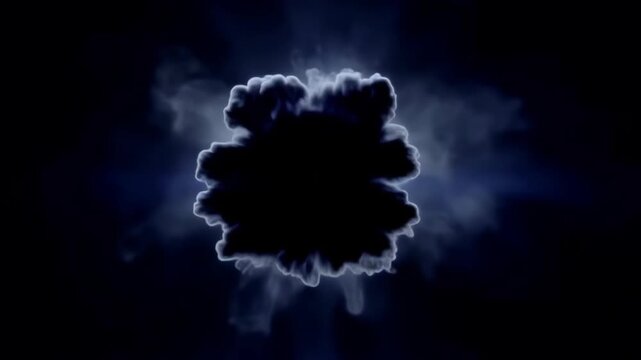 Abstract blue smoke ring in deep dark background.
