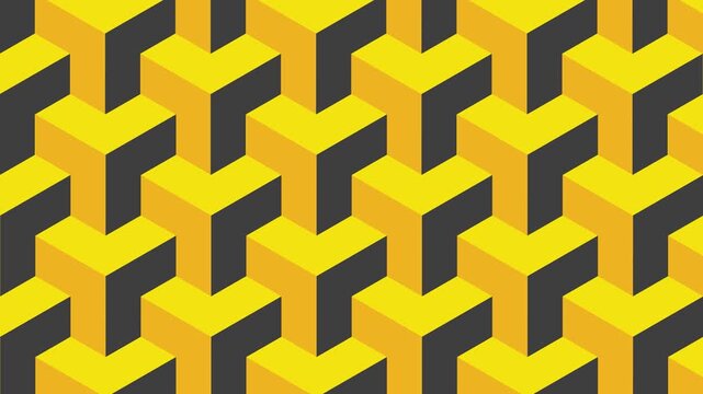 Animated Yellow Black Interlocking Three Dimensional Block Pattern Moving Horizontally From Right To Left 4K 60 fps