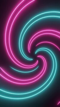 Glowing neon lines spiral in a vibrant abstract whirlpool during a seamless