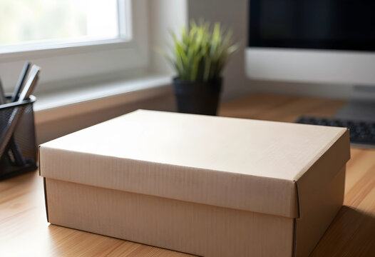 E-commerce delivery and online shopping cardboard box on office desk logistics supply chain home delivery and small business shipping