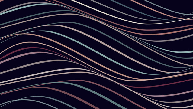 Set Illustration Abstract Dark Background With Hand Drawn Shapes Wavy Lines Smooth and Modern Minimal Style Orange Blue Purple Flat Color Design Vector. Ideal for Social Media Posts, Website Banners