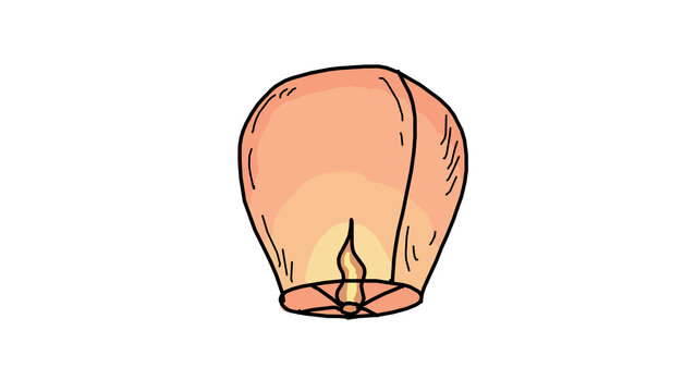 Floating sky lantern paper fire festival celebration light, Hand Drawn illustration with alpha transparent background