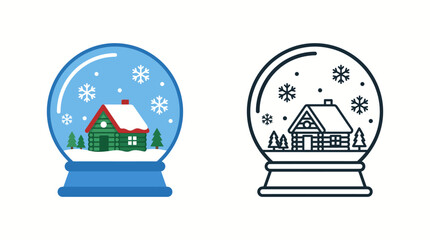 Fototapeta premium Winter cabin in snow globe with falling snowflakes during festive season Vector Illustration