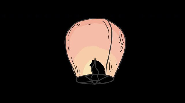 Floating sky lantern paper fire festival celebration light, 4K Hand Drawn Animation with alpha transparent background