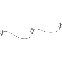 Obraz premium Line pin marks destination. Continuous winding route path. Vector illustration isolated on white.