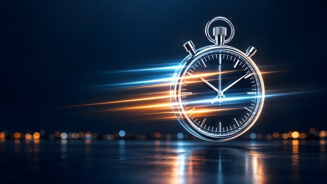 Fast Glowing Stopwatch Symbolizing High Speed Digital Transformation and Time Management Strategies