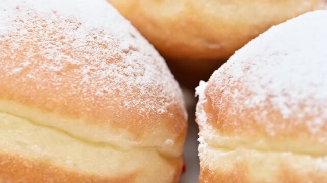 Video of Berliners (German donuts) with raspberry jam