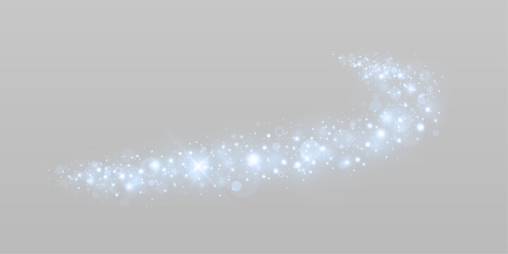 Sparkling particle trail with curved light wave.
