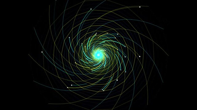 Spiral pattern expands from a central point against a solid black background geometric abstract expansion growth motion