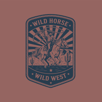 Vintage "Wild Horse Wild West" retro shield emblem vector illustration