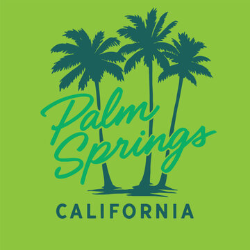 Palm Springs California vintage vector emblem with palm trees and script typography
