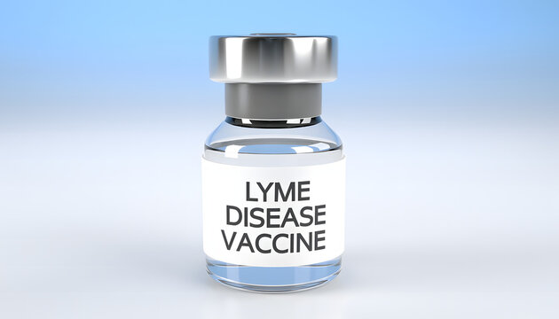 A medical illustration of Lyme disease protection, featuring a vaccine vial bottle&antibody injection as symbols of immunization&prevention against bacterial infection caused by deer tick bites.