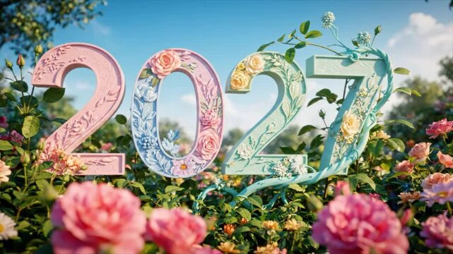 Beautiful 2027 logo and many color rose flower animation design video 