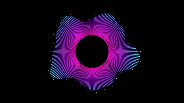 Circular Neon Audio Visualizer Sound Wave Pulsing with Vibrant Blue and Purple Lights on Black
