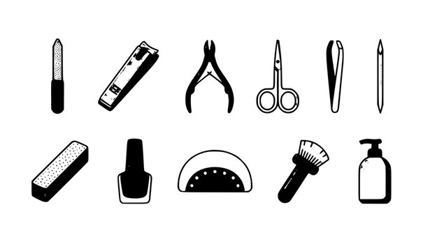Colorful Nail Care Tools Flat Vector Icons