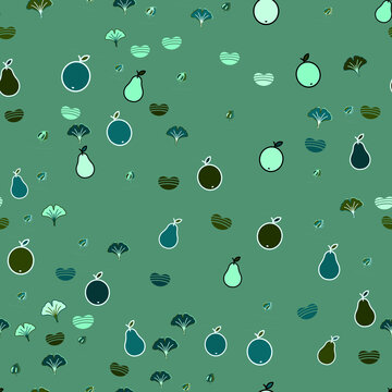 Seamless pattern of stylized fruits and leaves