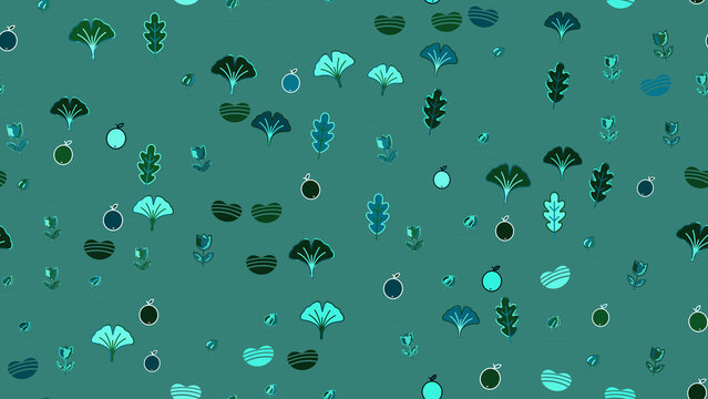 Stylized nature pattern with leaves, fruits, and flowers