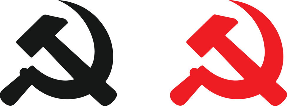 Hammer and Sickle Symbol Icons in Black and Red Vector Style
