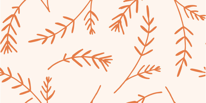 Hand-Drawn Orange Leafy Branch Flat Background
