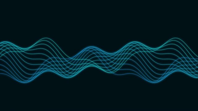 Glowing blue digital sine wave lines animation on black background