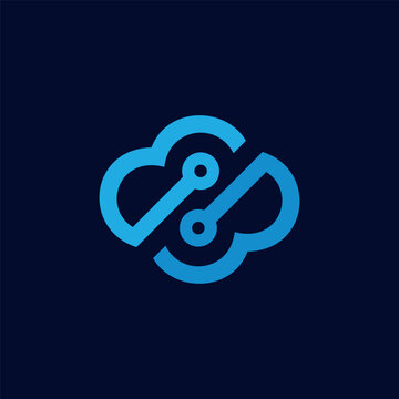 Blue cloud network icon design, abstract digital technology logo concept
