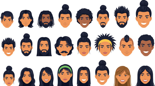 Avatar diverse people faces collection with vector icons of multicultural men and women portraits isolated on white background