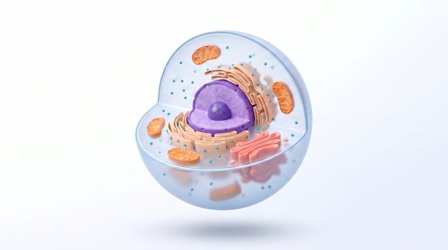 Animal cell diagram labels organelles and internal membrane systems. Concept of cell biology, physiology, laboratory training, medical learning, research, and science communication.