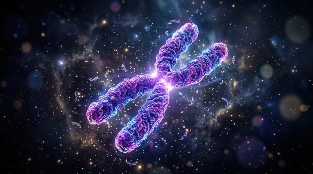 Glowing human chromosome structure representing dna and genetics isolated on a white background for medical and scientific research concepts