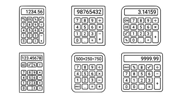Minimalist Calculator Numeric Keypad Screen Line Vector Collection