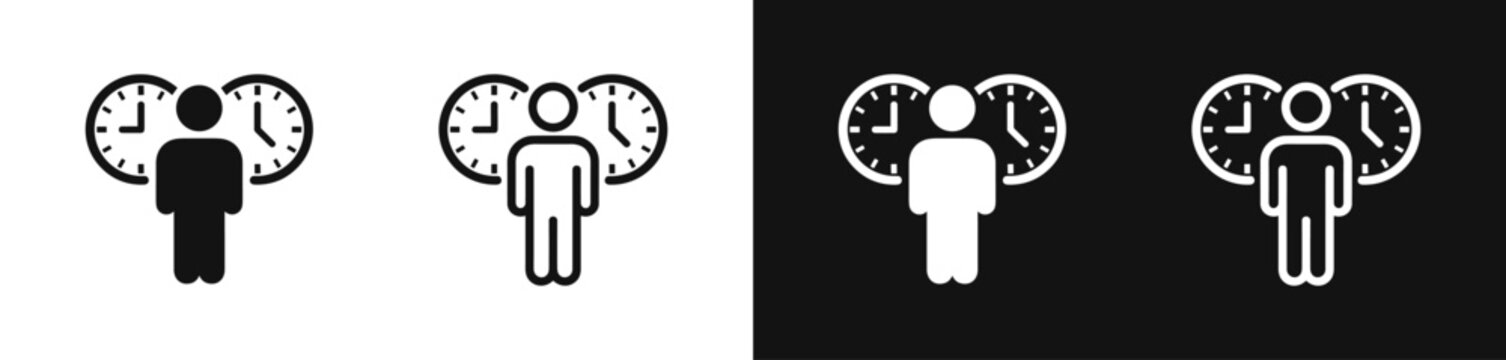 Time management person with clocks icon set vector illustration