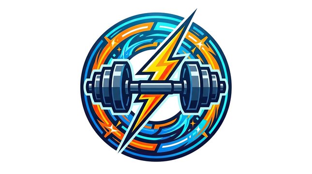Fitness logo design with dumbbell and lightning bolt icon for gym branding and sports club