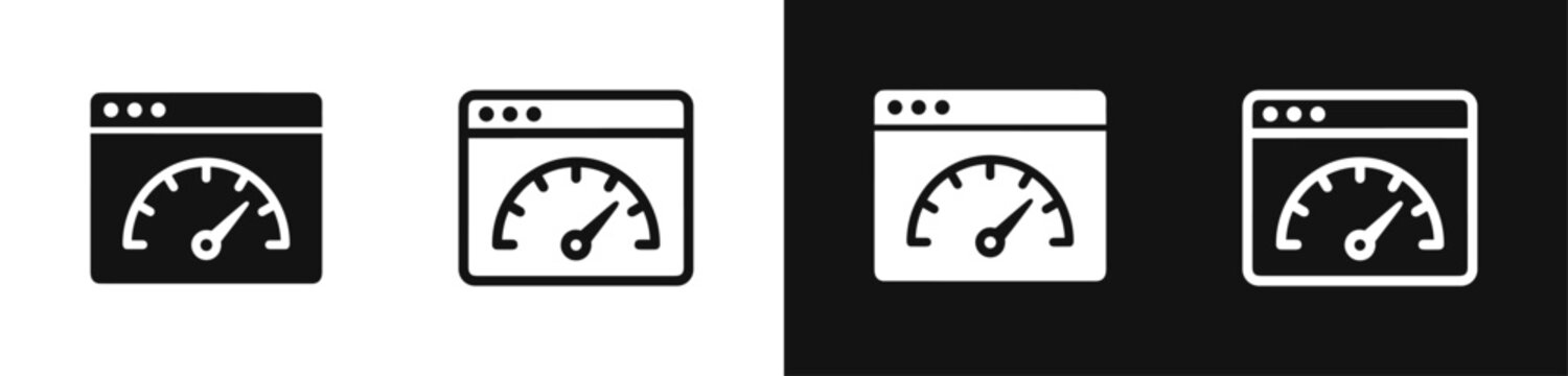 Website speed test and performance optimization glyph and outline icon set
