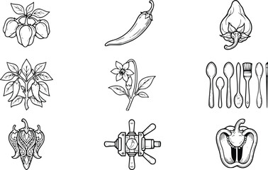 Fototapeta premium Decorative Floral Vector Elements Set with Vintage Flowers, Leaves, Ornaments, Swirls, Frames and Nature Design Elements for Patterns and Tattoos